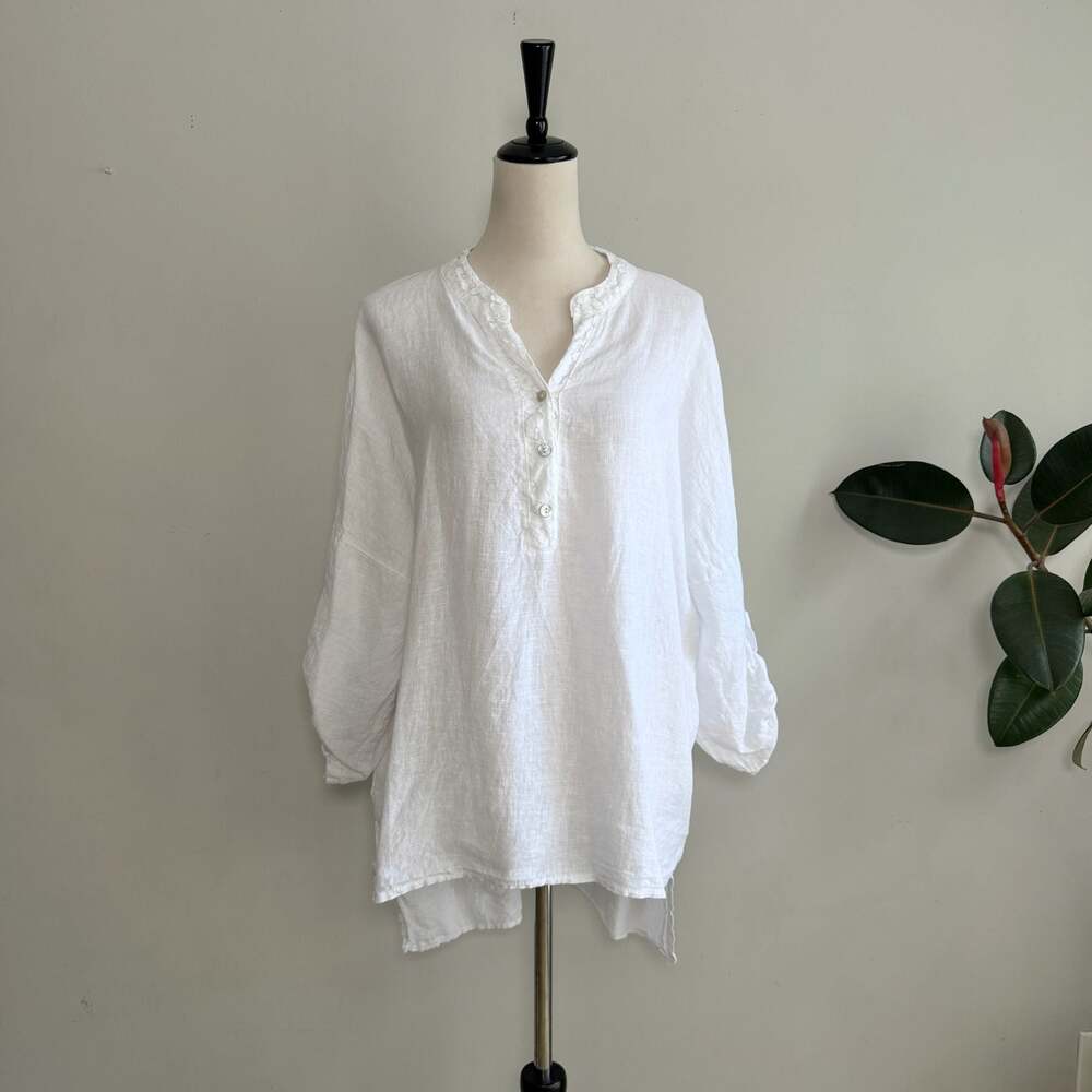 Viola Borghi Made in Italy 100% Linen Lace Detail Tunic Blouse 2X
